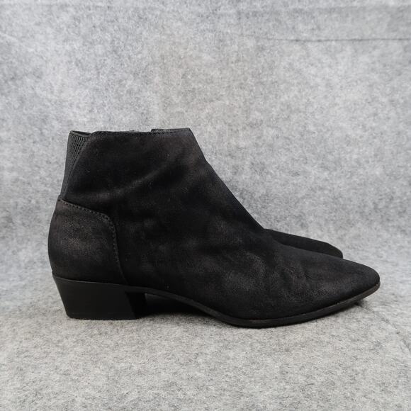 Aquatalia Shoes Womens 8 Booties Franca Ankle Boot Leather Almond Toe Black Zip - Picture 1 of 15